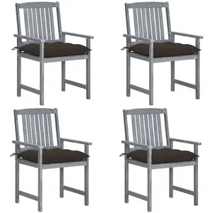 vidaXL Chaises de jardin et coussins lot de 4 Gris Bois acacia massif pas cher