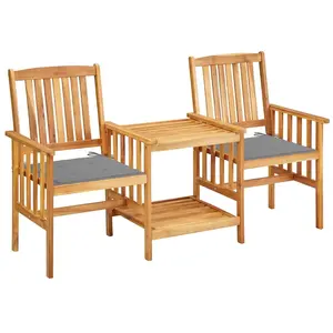 vidaXL Chaises de jardin avec table à thé et coussins Acacia solide pas cher