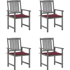 vidaXL Chaises de jardin et coussins lot de 4 Gris Bois acacia massif pas cher