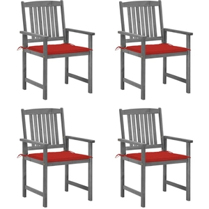 vidaXL Chaises de jardin avec coussins 4 pcs Gris Bois d'acacia massif pas cher