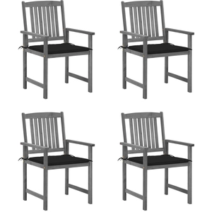 vidaXL Chaises de jardin avec coussins 4 pcs Gris Bois d'acacia massif pas cher