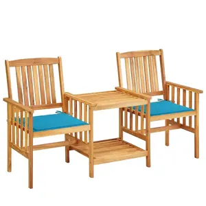 vidaXL Chaises de jardin avec table à thé et coussins Acacia solide pas cher