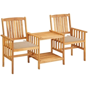 vidaXL Chaises de jardin avec table à thé et coussins Acacia solide pas cher