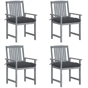 vidaXL Chaises de jardin et coussins lot de 4 Gris Bois acacia massif pas cher