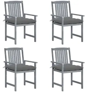 vidaXL Chaises de jardin et coussins lot de 4 Gris Bois acacia massif pas cher
