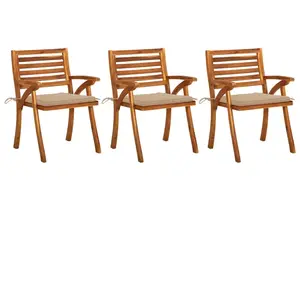 vidaXL Chaises à dîner de jardin avec coussins 3 pcs Acacia massif pas cher