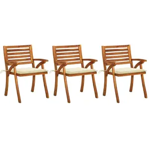 vidaXL Chaises à dîner de jardin avec coussins 3 pcs Acacia massif pas cher