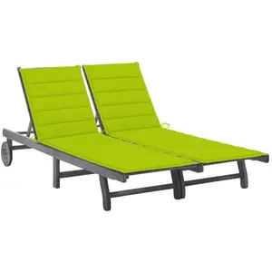 vidaXL Chaise longue de jardin 2 places avec coussin Gris Acacia pas cher