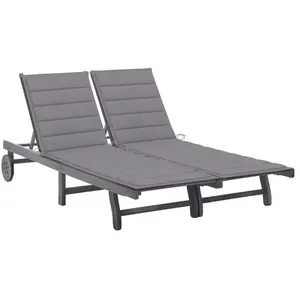 vidaXL Chaise longue de jardin 2 places avec coussin Gris Acacia pas cher
