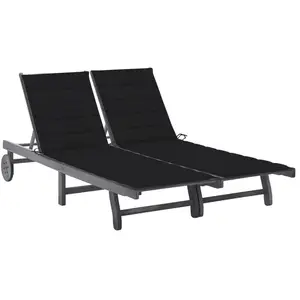 vidaXL Chaise longue de jardin 2 places avec coussin Gris Acacia pas cher