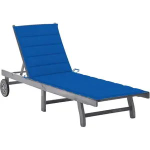 vidaXL Chaise longue de jardin avec coussin Gris Bois d'acacia solide pas cher