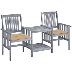 vidaXL Chaises de jardin avec table à thé et coussins Acacia solide pas cher