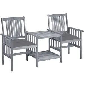 vidaXL Chaises de jardin avec table à thé et coussins Acacia solide pas cher