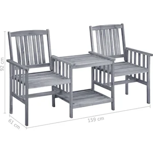 vidaXL Chaises de jardin avec table à thé et coussins Acacia solide