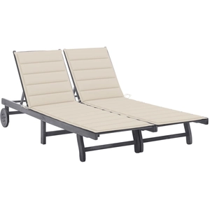 vidaXL Chaise longue de jardin avec coussin Gris Bois d'acacia solide pas cher