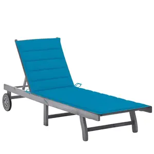 vidaXL Chaise longue de jardin avec coussin Gris Bois d'acacia solide pas cher