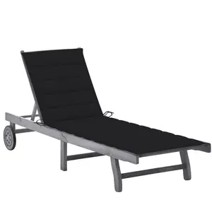 vidaXL Chaise longue de jardin avec coussin Gris Bois d'acacia solide pas cher