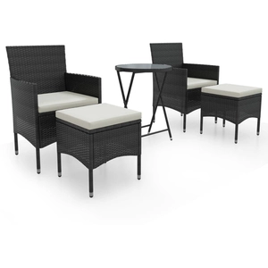 vidaXL Ensemble de bistro 5 pcs Résine tressée et verre trempé Noir pas cher