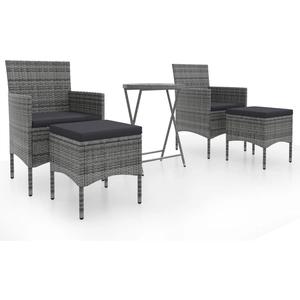 vidaXL Ensemble de bistro 5 pcs Résine tressée et verre trempé Gris pas cher