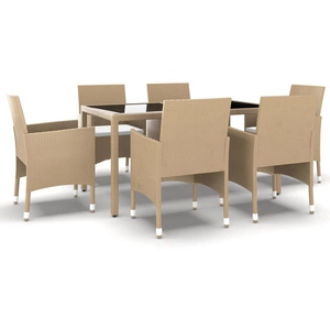 vidaXL Mobilier à dîner jardin 7 pcs Résine tressée verre trempé Beige pas cher