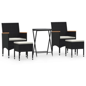 vidaXL Ensemble de bistro 5 pcs Résine tressée et verre trempé Noir pas cher