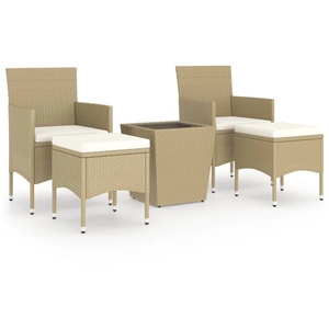 vidaXL Ensemble de bistro 5 pcs Résine tressée et verre trempé Beige pas cher