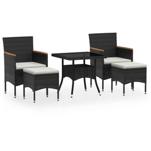 vidaXL Meubles dîner jardin 5 pcs Résine tressée et verre trempé Noir pas cher