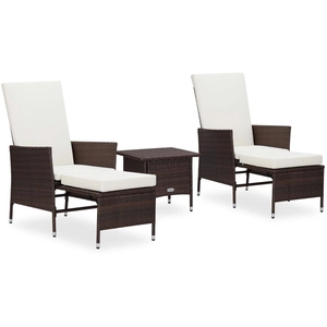 vidaXL Salon de jardin 3 pcs avec coussins Résine tressée Marron pas cher