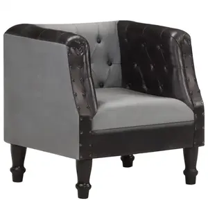 vidaXL Fauteuil Noir Cuir véritable et bois de manguier massif pas cher