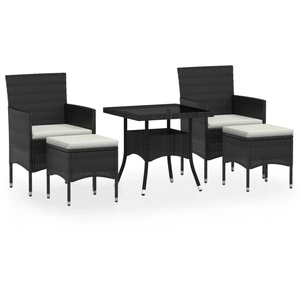 vidaXL Meubles dîner jardin 5 pcs Résine tressée et verre trempé Noir pas cher