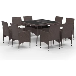 vidaXL Ensemble à dîner de jardin 9 pcs Résine tressée et verre Marron pas cher