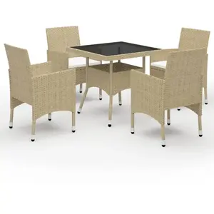 vidaXL Ensemble à dîner de jardin 5 pcs Résine tressée et verre Beige pas cher