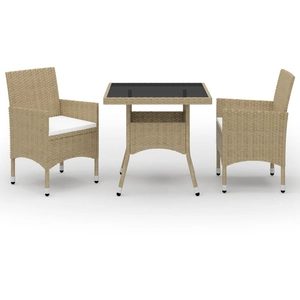 vidaXL Mobilier à dîner de jardin 3 pcs Beige Résine tressée et verre pas cher
