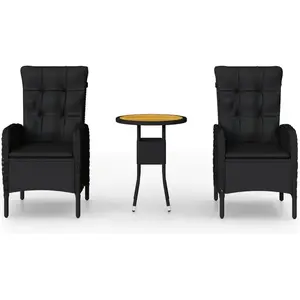 vidaXL Mobilier de bistro de jardin 3 pcs Résine tressée Noir pas cher
