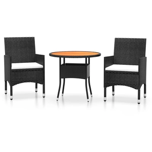 vidaXL Mobilier à dîner de jardin 3 pcs Résine tressée Noir pas cher