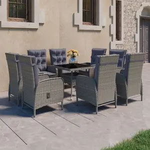 Comparateur de prix : vidaXL Ensemble à manger de jardin 9 pcs Résine tressée et verre Gris