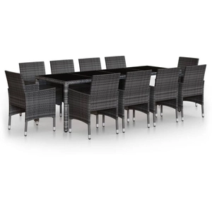 vidaXL Mobilier à dîner de jardin 11 pcs Résine tressée Gris pas cher