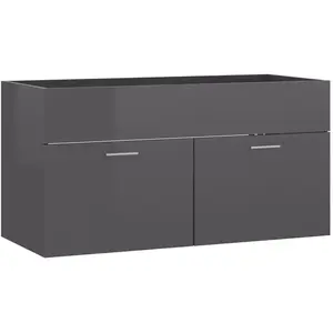 vidaXL Armoire d'évier Gris brillant 90x38,5x46 cm Aggloméré pas cher