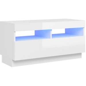 vidaXL Meuble TV avec lumières LED blanc brillant 80x35x40 cm pas cher