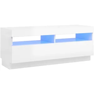 vidaXL Meuble TV avec lumières LED blanc brillant 100x35x40 cm pas cher