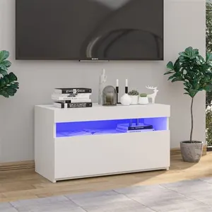 Comparateur de prix : vidaXL Meuble TV avec lumières LED Blanc brillant 75x35x40 cm