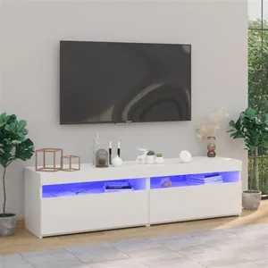 vidaXL Meubles TV 2 pcs avec lumières LED Blanc brillant 75x35x40 cm pas cher