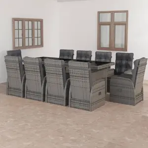 vidaXL Salon de jardin 11 pcs avec coussins Résine tressée Gris
