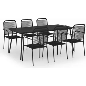 Comparateur de prix : vidaXL Mobilier à dîner d'extérieur 7 pcs Corde en coton et acier Noir