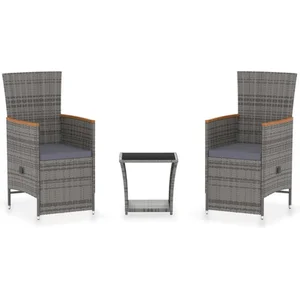 vidaXL Salon de jardin 3 pcs avec coussins Résine tressée Gris pas cher