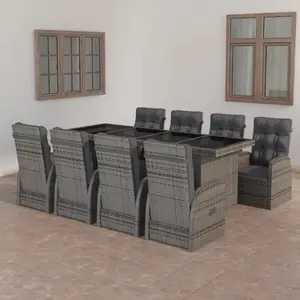 vidaXL Ensemble à manger d'extérieur 9pcs coussins Résine tressée Gris pas cher