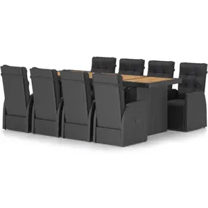 vidaXL Ensemble à manger d'extérieur 9pcs coussins résine tressée noir pas cher