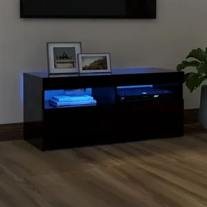 vidaXL Meuble TV avec lumières LED noir 90x35x40 cm pas cher