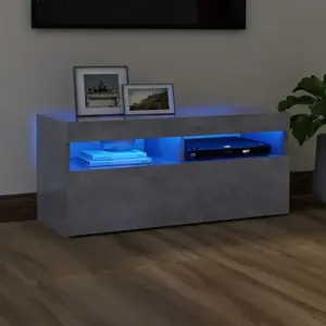 vidaXL Meuble TV avec lumières LED gris béton 90x35x40 cm pas cher