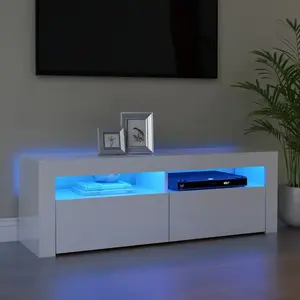 vidaXL Meuble TV avec lumières LED blanc brillant 120x35x40 cm pas cher